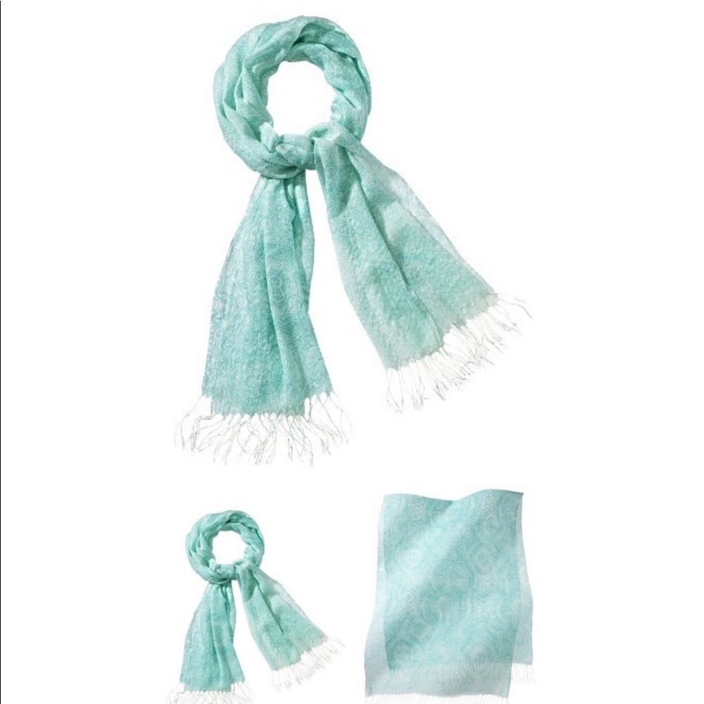 Paisley Design Teal White Scarf